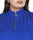 ფოტო #4 პროდუქტის Black Label Plus Size Mock Neck Zip Front Ribbed Short Sleeve Sweater