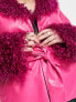 Daisy Street Plus pink y2k PU coat with faux fur cuffs and collar