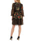 Women's Mixed-Print Velvet-Trim 3/4-Sleeve Dress