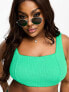 Simply Be square neck crinkle bikini top in bright green