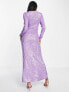 Фото #2 товара Jaded Rose Modest long sleeve maxi dress in purple sequin