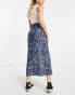 ASOS DESIGN Tall midi slip skirt with thigh split in dark blue leopard print