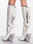 Фото #3 товара Azalea Wang Upbeat embellished western knee boot in white