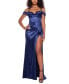 Juniors' Cowl-Neck High-Slit Boned-Bodice Gown Синий, 0 - фото #1