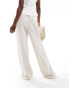 Pieces linen touch drawstring waist wide leg trousers in cream