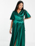 Фото #4 товара Little Mistress Maternity flutter sleeve satin maxi dress in emerald green