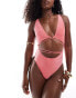 Фото #4 товара South Beach glitter cut out wrap front swimsuit in watermelon