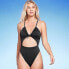 Фото #1 товара Women's Ribbed Plunge Front Cut Out One Piece Swimsuit - Shade & Shore Black 34D