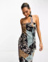 ASOS DESIGN chiffon bandeau midi dress with matching neck tie in mixed print