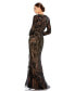 Фото #3 товара Women's Embellished Long Sleeve Plunge Neck Trumpet Gown