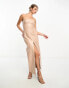 Фото #2 товара Miss Selfridge vinyl faux leather bandeau maxi dress in taupe