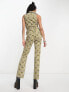 Фото #5 товара ASOS DESIGN twill belted zip front sleeveless jumpsuit in geo print