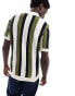 Ben Sherman vertical wide stripe polo in off white