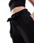 Фото #4 товара ONLY Tall tie waist wide leg linen trousers in black