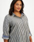 Фото #3 товара Plus Size Shimmer Shadow Striped Button-Front Shirt