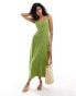 Фото #1 товара ASOS DESIGN square neck tie back linen midi sundress in khaki