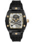 ფოტო #1 პროდუქტის Men's Automatic The $keleton Black & Gold-Tone Tonneau Strap Watch 44mm