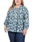 Фото #1 товара Plus Size Long Roll Tab Sleeve Pintuck Front Blouse