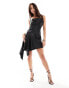 Фото #8 товара Miss Selfridge satin asym hem mini slip dress in black