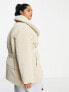 ASOS DESIGN Curve velour look belted puffer coat in mink