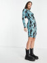 Pieces Tall exclusive bodycon mini dress in blue & black graphic print