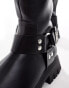 Фото #3 товара ASOS DESIGN Curve – Cady – Kniehohe Biker-Stiefel in Schwarz mit Riemendetail