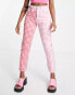 Daisy Street high waisted mom jeans in pink & red gingham mix