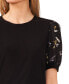 ფოტო #3 პროდუქტის Women's Scattered Floral Mixed-Media Short-Sleeve Top