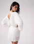 Фото #4 товара ASOS DESIGN batwing embellished drip bead wrap mini dress in white