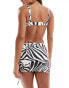 Murci exclusive ruched beach skirt co-ord in zebra print Черно-белый, 40 - фото #2