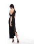 Bardot fallen shoulder fitted midaxi dress in black