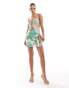 Фото #3 товара ASOS DESIGN mesh frill mini dress in green floral print