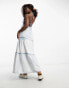 Фото #4 товара Miss Selfridge tiered denim maxi dress in mid wash