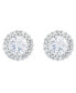 Women's Fine Silver Plated Round Halo Cubic Zirconia Stud Earrings