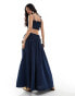 ASOS DESIGN soft denim maxi skirt with ruched waist in dark blue black co-ord