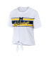 Фото #3 товара Women's White Michigan Wolverines Striped Front Knot Cropped T-shirt