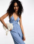 Free People wide leg denim cami jumpsuit in blue