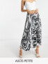 Фото #1 товара ASOS DESIGN Petite satin pleated midi skirt in mono zebra print