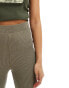 Фото #3 товара Monki two-tone rib jersey flare leg trousers in khaki green