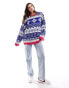 ASOS DESIGN oversized Christmas jumper in fairisle pattern with contrast trim in blue