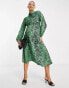 Queen Bee maternity nursing dress in green animal print