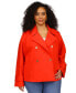 Plus Size Cropped Cotton Button-Down Peacoat