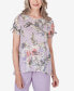 ფოტო #1 პროდუქტის Petite Garden Party Short Sleeve Burnout Floral Top