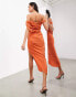 Фото #4 товара ASOS EDITION – Wadenlanges Bardot-Kleid in Orange im griechischen Stil