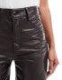 Фото #2 товара Pull&Bear faux leather high rise wide leg trouser in dark brown