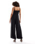 ONLY tie waist frill detail jumpsuit in black