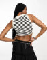 Фото #4 товара Bershka ruched side knitted top in black & ecru stripe