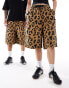 COLLUSION unisex washed leopard print longline shorts