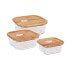 QUTTIN Set Of 3 Square Lunch Boxes with Bamboo Lids