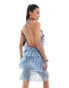 ASOS DESIGN mesh mini dress with all over tiered ruffles and open bow back in blue